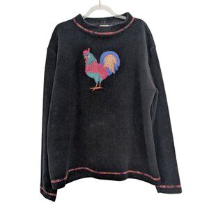 Vintage Rooster Sweatshirt Womens Size XL Black Chicken Cottage Farm Made in USA